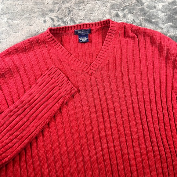 Facconable Other - Facconable Red Ribbed V Neck Cotton Sweater Mens XL Made in Italy
